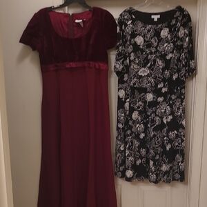 Elegant Burgundy and Black Floral Maxi Dresses